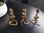 3 Vintage messing Cobra kandelaars., Ophalen of Verzenden, Koper of Brons