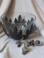 Glas "gegoten"in metalen bladeren ,vaas,kom,schaal, Ophalen of Verzenden