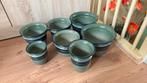 Serie 7 en 6 blauw groene overpotten 22-12 cm, Ophalen, Rond, Aardewerk, Minder dan 25 cm