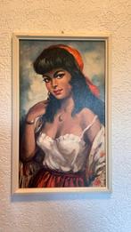 Vintage jaren ‘60 schilderij Zigeunermeisje € 45, Verzenden, Huis en Inrichting