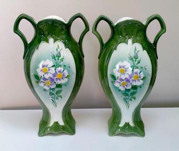 Antieke Majolica Vaas - Vazen Set - Boch A Louviere Belgium beschikbaar voor biedingen
