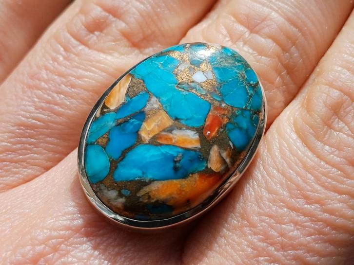 Vanoli 925 zilveren ring oester koper turquoise maat 17,25, Sieraden, Tassen en Uiterlijk, Ringen, Nieuw, Dame, 17 tot 18, Blauw