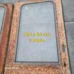 2 Authentieke Merantie Scheepsdeuren met glas in brons, Watersport en Boten, Ophalen of Verzenden, Gebruikt