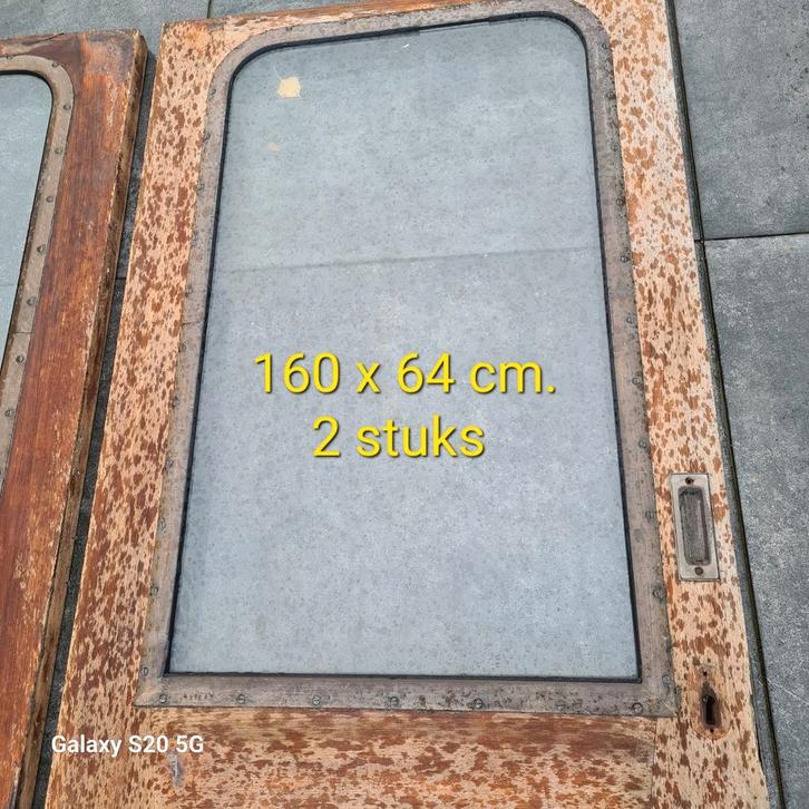 2 Authentieke Merantie Scheepsdeuren met glas in brons, Watersport en Boten, Accessoires en Onderhoud, Gebruikt, Ophalen of Verzenden