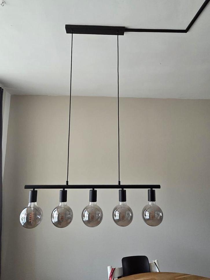 Moderne hanglamp met 5 lichtbollen, Huis en Inrichting, Lampen | Hanglampen, Zo goed als nieuw, Minder dan 50 cm, Metaal, Ophalen