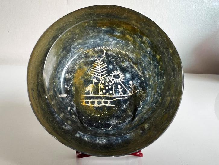 Vintage Kosta Boda Geetste Kom Primitieve Rotstekening Warff, Antiek en Kunst, Antiek | Glas en Kristal, Ophalen of Verzenden