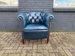 Prachtige Engelse Chesterfield club fauteuil jeans blauw, Ophalen of Verzenden