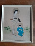 Japanse schilderkunst op zijde ingelijst, Antiek en Kunst, Ophalen of Verzenden