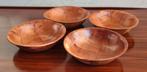 te koop set 4 snackschaaltjes gevlochten hout retro jaren 70, Ophalen of Verzenden, Huis en Inrichting