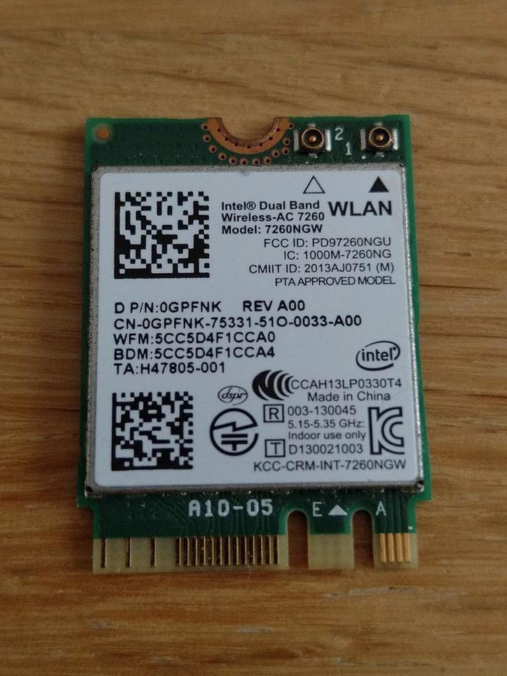 Intel Wireless-AC 7260NGW WLAN kaart 867Mbps max., Computers en Software, Netwerkkaarten, Gebruikt, Intern, Ophalen of Verzenden