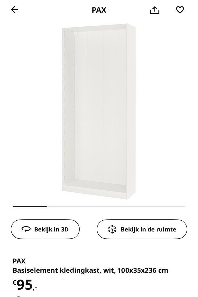 Ikea pax kast 100x35x236 MOET WEG, Huis en Inrichting, Kasten | Kledingkasten, Zo goed als nieuw, 200 cm of meer, 50 tot 75 cm
