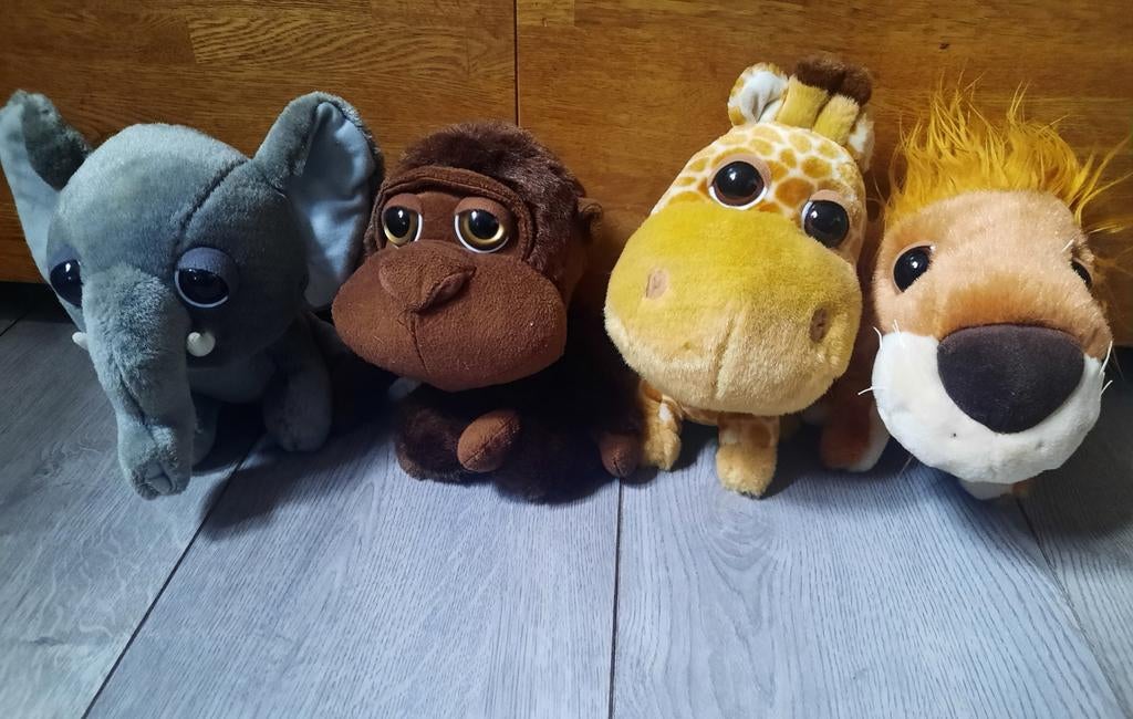 Knuffel Big Headz olifant/ giraf / leeuw / gorilla - aap, Ophalen of Verzenden, Gebruikt, Overige typen