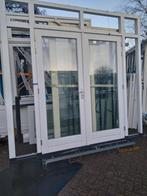 Hardhout kozijn met dubbele deuren en zijlichten, Doe-het-zelf en Verbouw, Ophalen of Verzenden, Glas, 120 cm of meer, 215 cm of meer