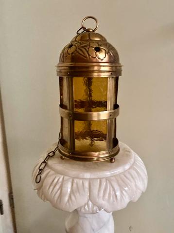Antieke messing lantaarn schemerlamp hanglamp kaars lamp. beschikbaar voor biedingen