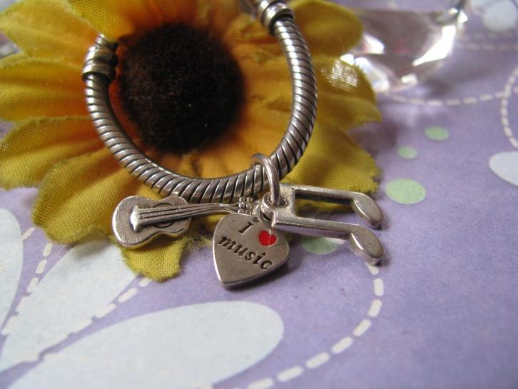 Pandora bedel 791504EN09 = DANGLE + 🎸🎵 & tekst I💌 Music, Sieraden, Tassen en Uiterlijk, Bedels, Zo goed als nieuw, Pandora
