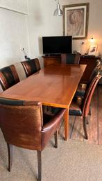 Eettafel tafel 8 stoelen set kersen rundleer, Ophalen, Gebruikt, Klassiek, 6 tot 8 stoelen