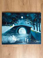 Schilderij: Boogbrug bij maanlicht in Brugge, Ophalen of Verzenden