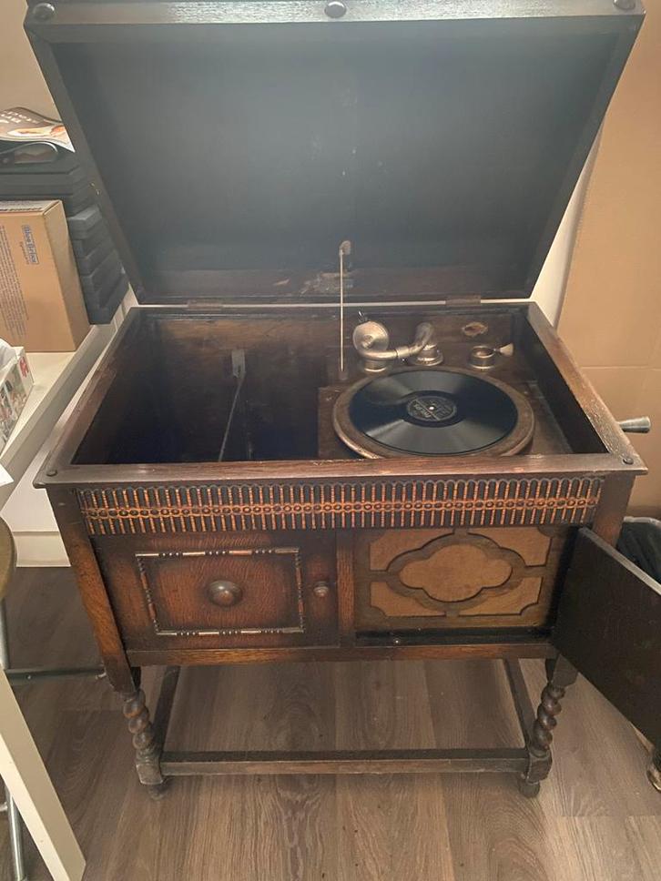Antieke Slinger Grammofoon - Gerestaureerd, Antiek en Kunst, Antiek | Tv's en Audio, Ophalen