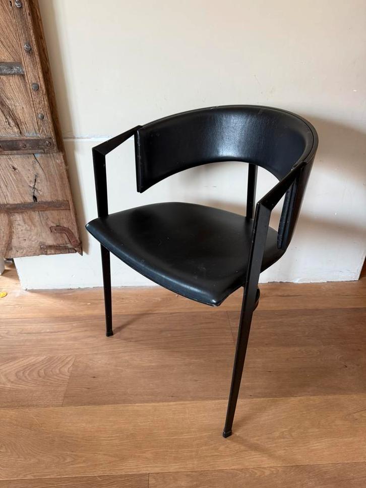 Stoel Castelijn Sla, Huis en Inrichting, Stoelen, Gebruikt, Vier, Hout, Leer, Metaal, Zwart, Ophalen