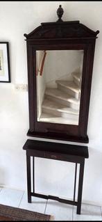 Spiegel antiek, donkerbruin hout, met console., Ophalen, Rechthoekig