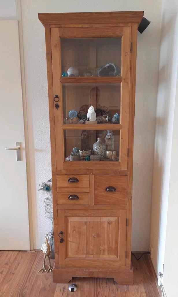 Koloniale Teak Vitrinekast met Laden, Huis en Inrichting, Kasten | Vitrinekasten, Gebruikt, 200 cm of meer, 50 tot 100 cm, 25 tot 50 cm