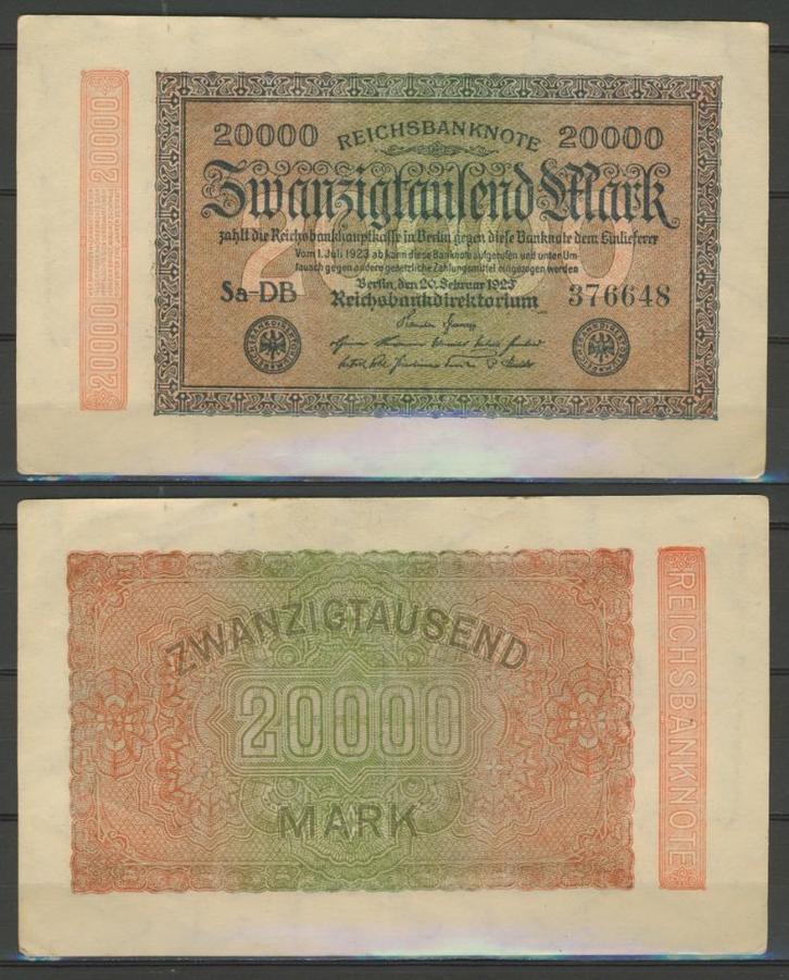 Berlin Berlijn 20000 Mark 1923 Reichsbanknote No.376648 r-28, Postzegels en Munten, Bankbiljetten | Europa | Niet-Eurobiljetten