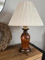 Unieke antieke tafellamp uit oud hout (1873) en messing voet, Huis en Inrichting, Lampen | Tafellampen, Ophalen of Verzenden, Metaal