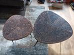 Twee mooie tafeltjes met motief, Minder dan 55 cm, Gebruikt, Rond, Hout