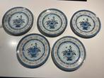 5 Chinese blauw/witte rijstoogkorrel dinerborden, Antiek en Kunst, Antiek | Servies los, Ophalen of Verzenden
