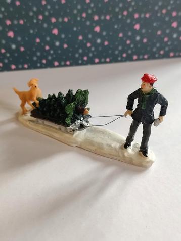 Kerstdorp Figurine: Jongen met Hond & Kerstboom beschikbaar voor biedingen