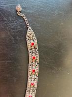 Antieke Zilverkleurige Armband met Rode Stenen, Ophalen of Verzenden, Dames