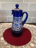 Boheems blauw glazen kannetje met kant decor (240724), Antiek en Kunst, Antiek | Glas en Kristal, Ophalen of Verzenden