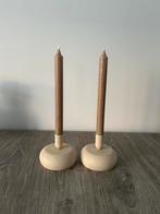 2 beige krakelee kaarsen standaards met 2 caramel kaarsen, Overige materialen, Beige, Nieuw, Ophalen of Verzenden