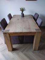 Eethoek met 4 fauteuils, Huis en Inrichting, Tafels | Eettafels, Ophalen, Gebruikt, 100 tot 150 cm, Eikenhout