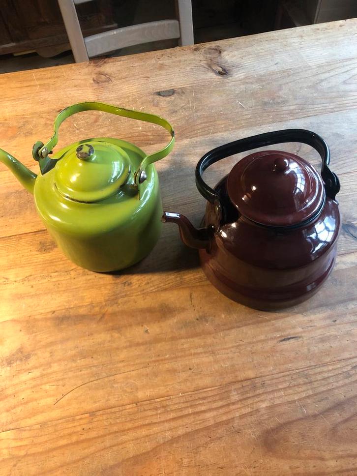 Twee Antieke Emaille Keteltjes, Antiek en Kunst, Antiek | Emaille, Ophalen of Verzenden