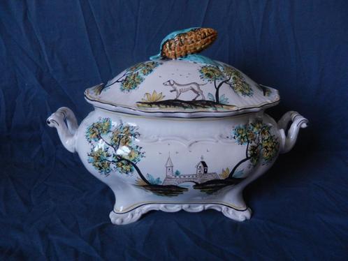 Grote polychrome terrine / dekschaal Italie Florence MINT, Antiek en Kunst, Antiek | Keramiek en Aardewerk, Ophalen of Verzenden