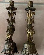 Antieke brocante Italiaanse kandelaars man en vrouw koperen., Antiek en Kunst, Ophalen of Verzenden, Koper