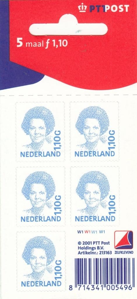 Nederland V1492b hangvelletje Beatrix Inversie 1 gld 10 cent, Postzegels en Munten, Postzegels | Nederland, Ophalen of Verzenden
