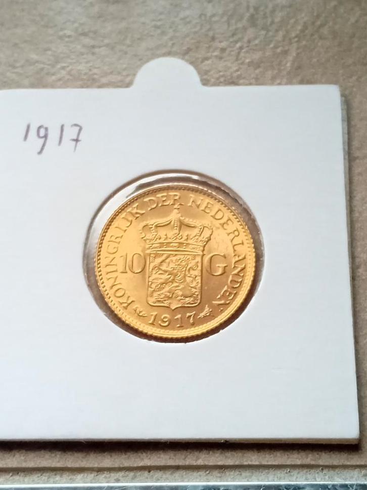 Gouden 10 Gulden 1917 - Wilhelmina, Postzegels en Munten, Munten | Nederland, 10 gulden, Koningin Wilhelmina, Ophalen of Verzenden