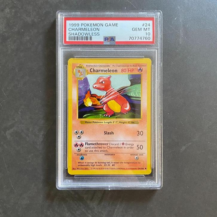 1999 Pokemon Charmeleon #24 Shadowless Base Set PSA 10, Hobby en Vrije tijd, Verzamelkaartspellen | Pokémon, Zo goed als nieuw