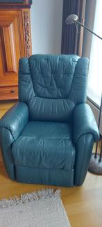 Relaxfauteuil, groen leder, Huis en Inrichting, Fauteuils, Ophalen, Gebruikt, Minder dan 75 cm, Leer