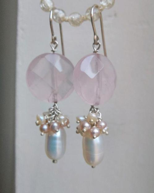Mooie nieuwe zilveren oorbellen,facet Rozenkwarts,parels, Sieraden, Tassen en Uiterlijk, Oorbellen, Nieuw, Hangers, Zilver, Roze