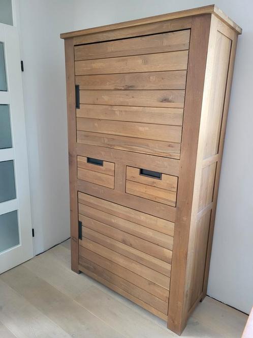 Massief eiken (servies) kast, Huis en Inrichting, Kasten | Buffetkasten, Gebruikt, 150 tot 200 cm, 100 tot 150 cm, 25 tot 50 cm