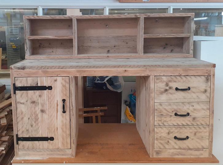 Steigerhouten bureau met optie ladeblok, Huis en Inrichting, Bureaus, Nieuw, Bureau, Ophalen