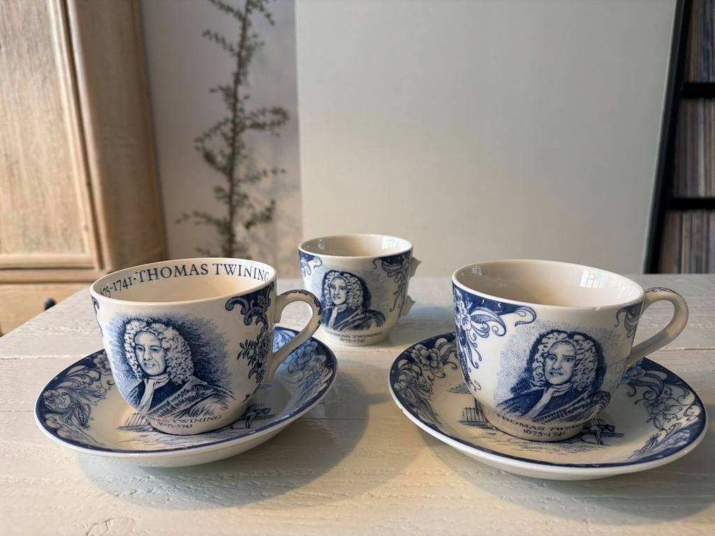 Unieke grote Thomas Royal Twining 3x theekop en schotel set, Ophalen of Verzenden, Gebruikt, Porselein, Kop en/of schotel