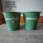 EMAILLE RESEDA GROENE AARDAPPELEN EN GROENTEN EMMER MET BIES, Ophalen of Verzenden