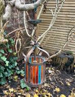 Vintage Hanglamp, glas in lood, Ophalen, Gebruikt, 50 tot 75 cm, Art deco, frans antiek