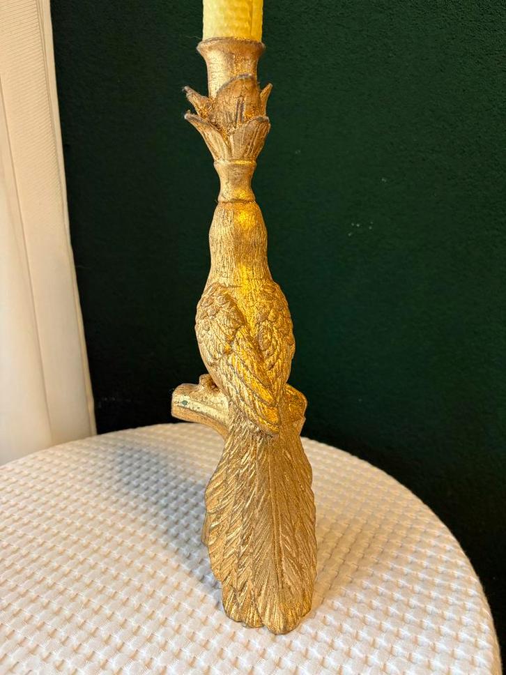 Vergulde Vogel Kandelaar, Huis en Inrichting, Woonaccessoires | Kandelaars en Kaarsen, Gebruikt, Kandelaar, Minder dan 25 cm, Metaal