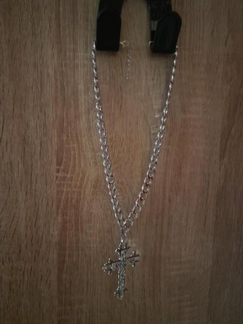 Grove ketting met kruis, Sieraden, Tassen en Uiterlijk, Kettingen, Nieuw, Overige materialen, Zilver, Met hanger, Verstelbaar
