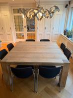 Grote vierkante eikenhouten eettafel voor 8 personen, Huis en Inrichting, Tafels | Eettafels, Ophalen, Gebruikt, 150 tot 200 cm